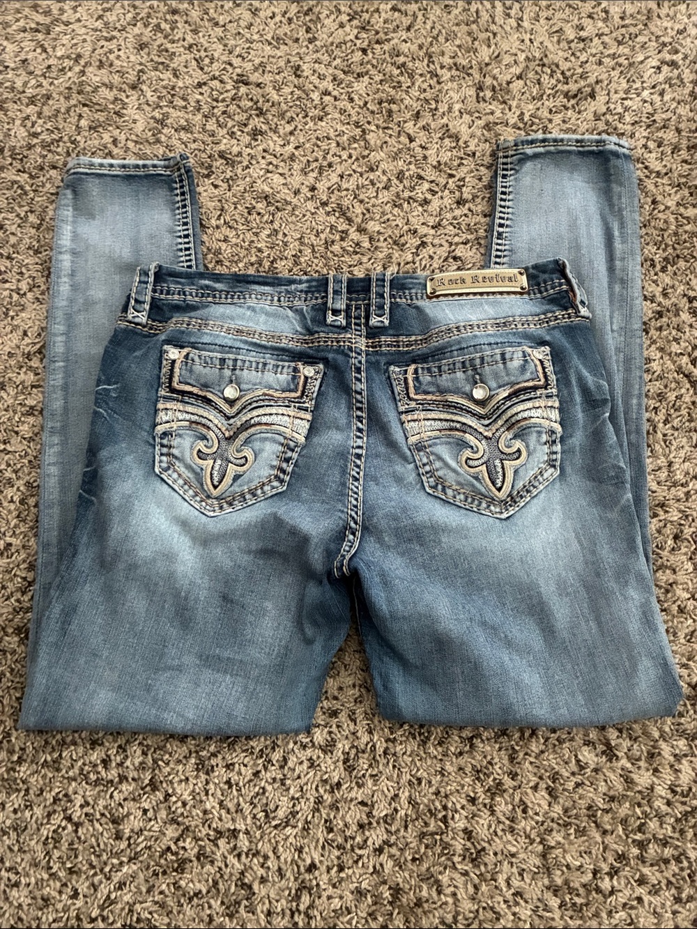 Rock Revival Jeans Beliss Easy Skinny Women’s SZ 33 Blue Denim Embellished